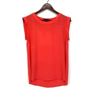 J. Crew Popover Crew Neck Semi Sheer Sleeveless Blouse Warm Red Orange Peach Hue